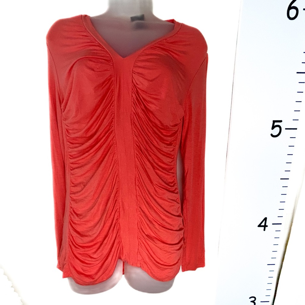 Grace Elements V-neck Orange Ruche Blouse Medium‎